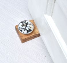 Grey and White Flower Mother of Pearl Wooden Door Stopper